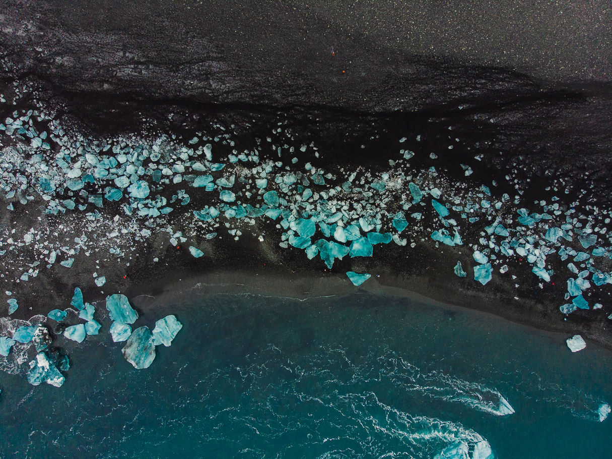 Bird's Eye View of the Diamond Beach Shore in Iceland