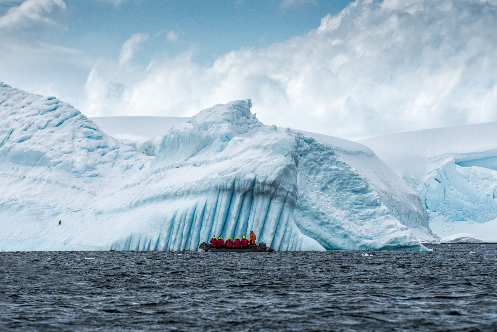 Cruising among icebergs in Wilhemina Bay Antarctica